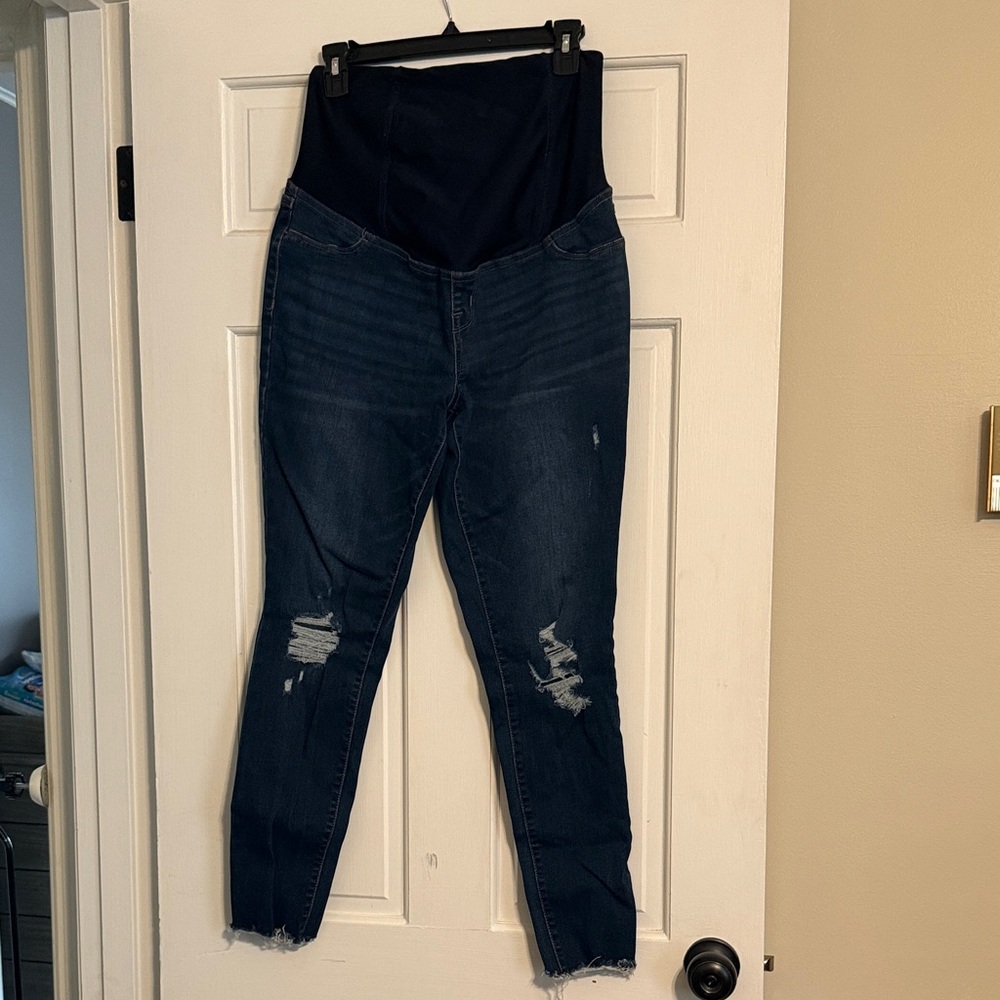 Maternity Dark Wash Distressed Skinny Jeans - Navy Panel